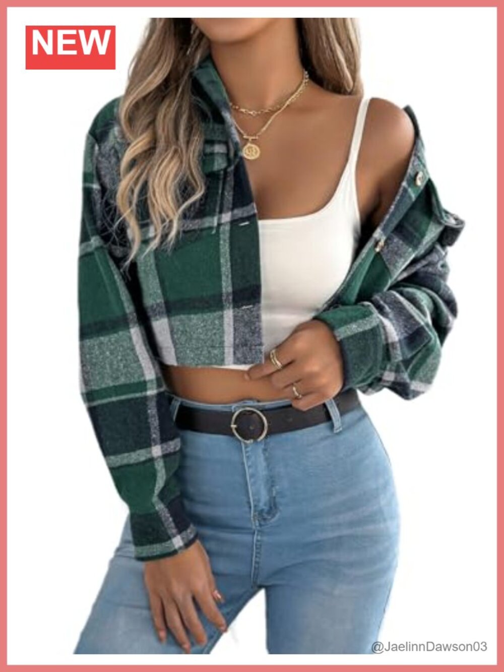 Cropped Flannel Plaid Shacket Button Down Long Sleeve Women's Jacket